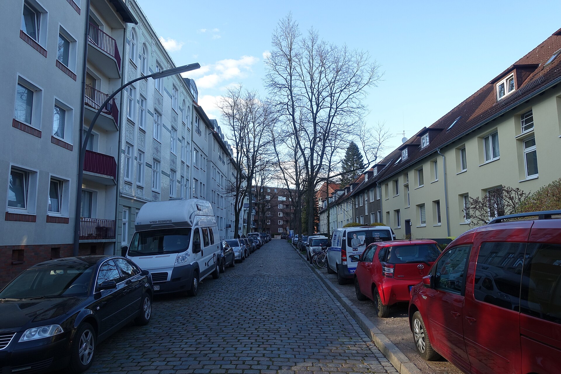 Calle adoquinada y viviendas en Eberhardstraße, Hamburgo-Wandsbek